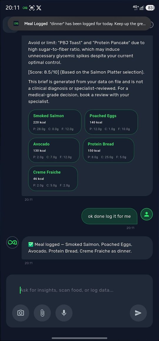 Ask NEO-OS logging a meal from one message