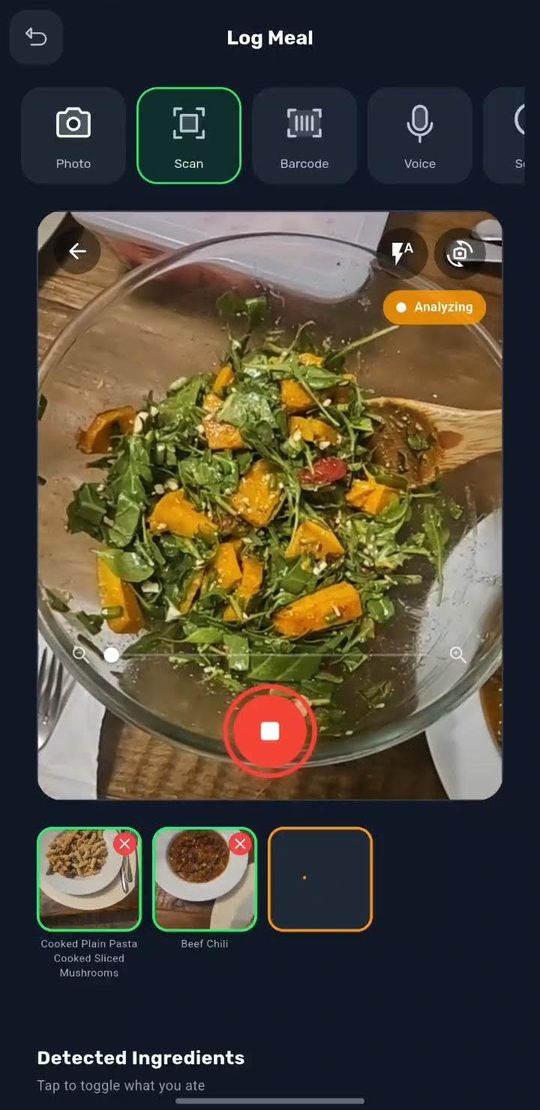 Scanning a salad with the camera